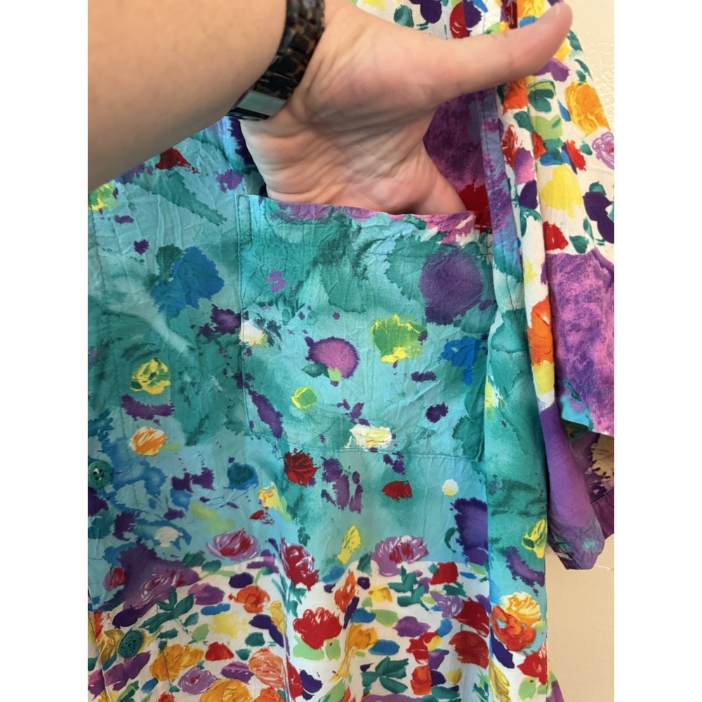 Vintage 80s Jams World Abstract Floral Shirt Mens XL Watercolor Hawaiian Rayon - Picture 4 of 11